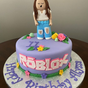 Roblox Purple Cake with Edible Flowers and Leaves