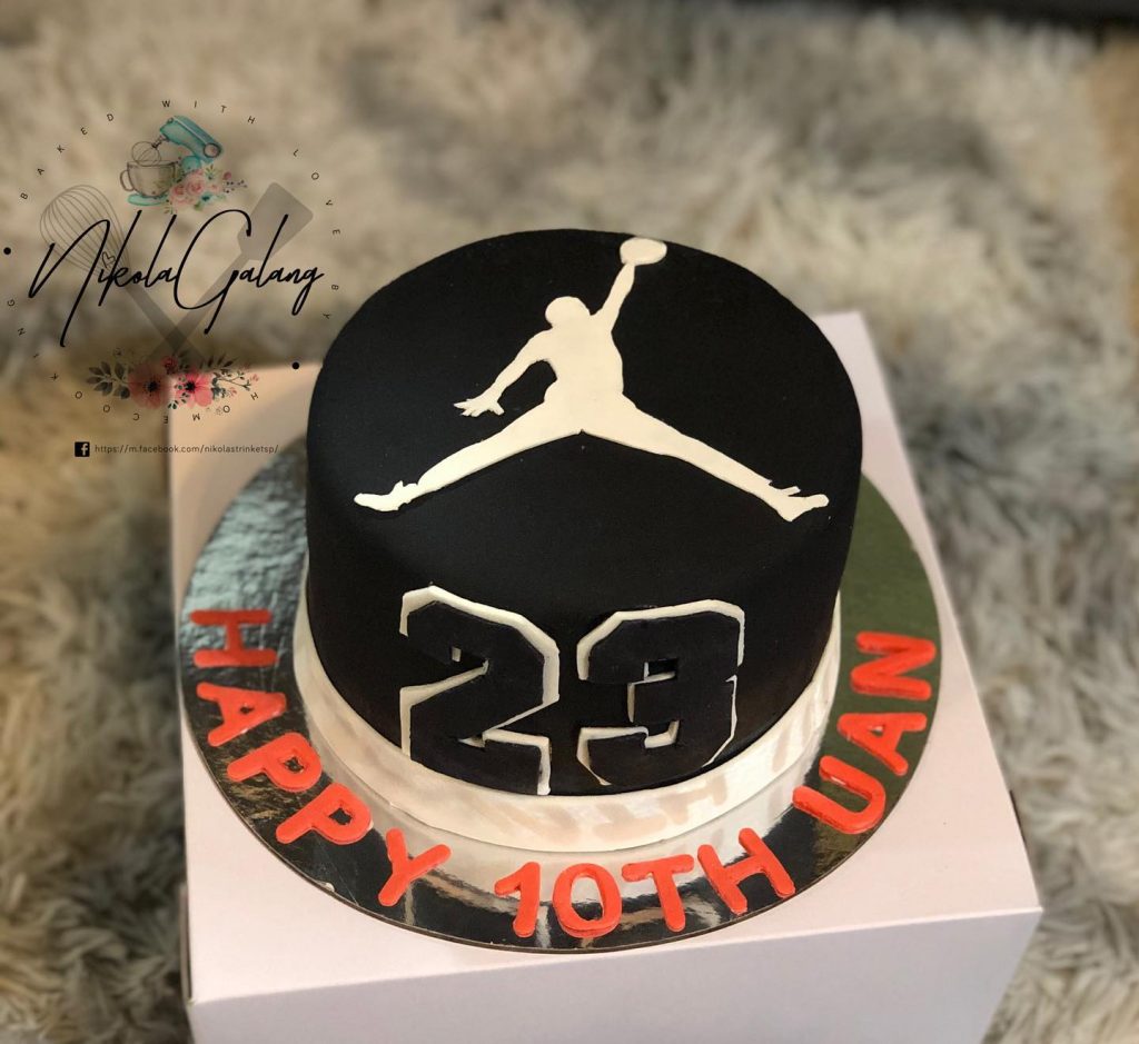 Black Fondant Cake with White Jordan Logo - CakeIndulge PH