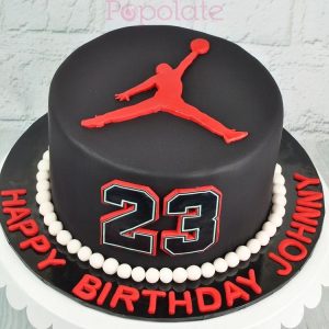 Black Fondant Cake with Red Jordan Logo