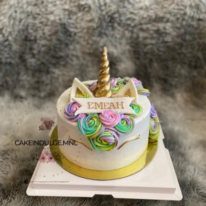 Unicorn Flower Cake with Golden Horn