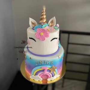 Two-tier Unicorn Floral Cake
