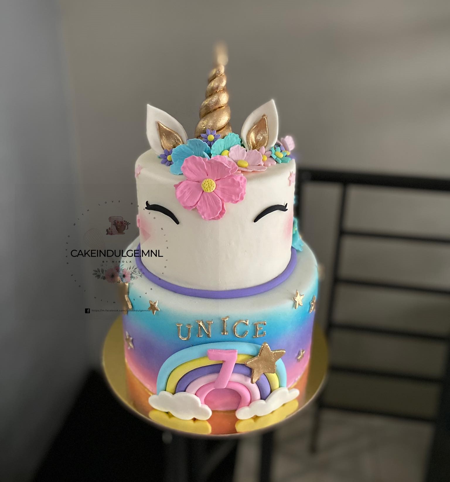 Two-tier Unicorn Floral Cake - CakeIndulge PH