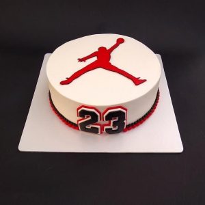White Jordan Cake with Red Logo
