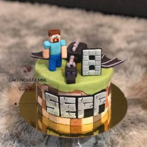 Minecraft Brown and Green Pixelated Cake
