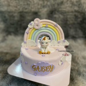 Lavender Cake with Unicorn Figurine