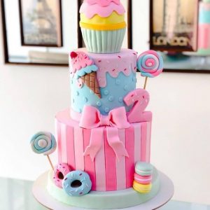Candy Cake with Macarons, Cupcakes, and Icecreams