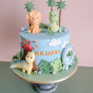 Blue Volcano Cake with Dinosaurs