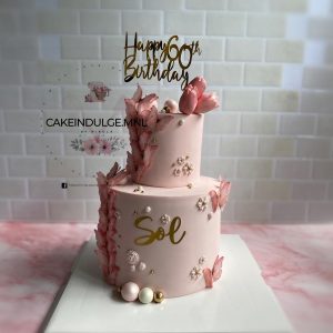 Two-tier Butterfly Light Pink Cake