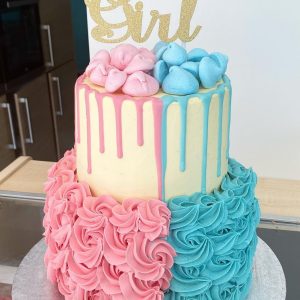 Two-tier Pink and Blue Cake with Buttercream Swirls