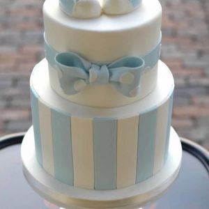 Two-tiered Blue and White Cake