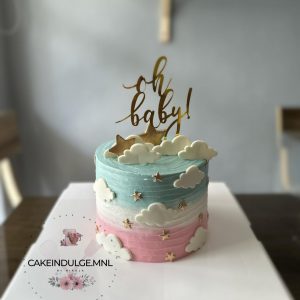 Baby Cake with Golden Stars and Clouds