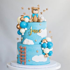 Minamalist Blue Teddy Bear Cake - CakeIndulge PH