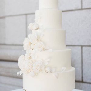 Five-tier All-white Wedding Cake with Flowers