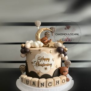 Christening Brown Cake Adorned with Stars and The Moon